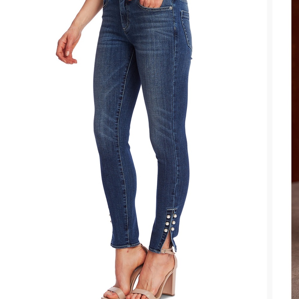 Cece Misses Size 12 Blue Skinny Jeans with Pearl Ankle Accents Gently Worn
